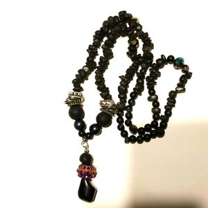 Custom hand strung Unisex lava pebble necklace